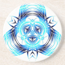 tribal blue warped coaster