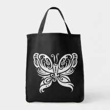Tribal Butterfly (White) Canvas Bag