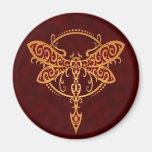 Tribal Dragonfly, Golden Red Fridge Magnets