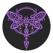 Tribal Dragonfly, Purple and Black Round Stickers