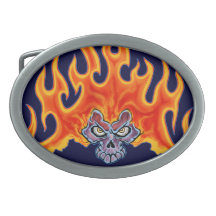Tribal Fire Skull Design Oval Belt Buckle