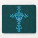 Tribal Gothic Cross - blue Mouse Pad