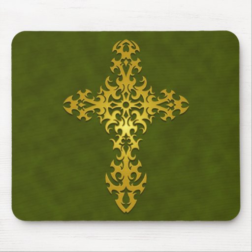 Tribal Gothic Cross – green Mouse Pads