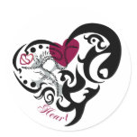 Tribal Heart Single Round Stickers