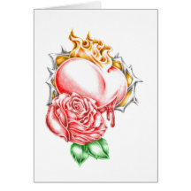 tribal rose heart greeting cards