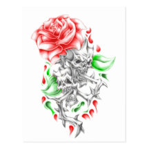 tribal roses skulls postcard