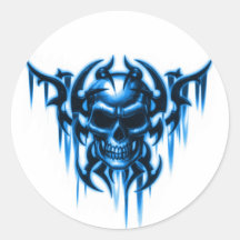 tribal skull-blue sticker
