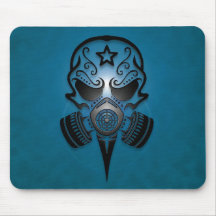Tribal Sugar Skull with Gas Mask (blue) Mousepads