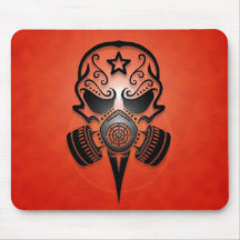 Tribal Sugar Skull with Gas Mask (red) Mouse Pads