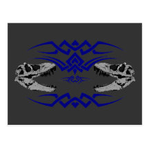 Tribal T-Rex Skulls blue Postcard