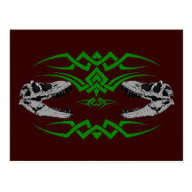 Tribal T-Rex Skulls green Postcards