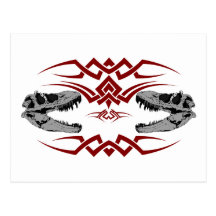 Tribal T-Rex Skulls red Postcards