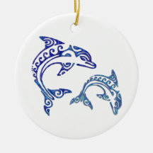 Tribal Tattoo Porpoise Duo Christmas Tree Ornaments
