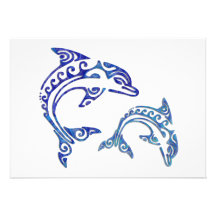 Tribal Tattoo Porpoise Duo Personalized Invites