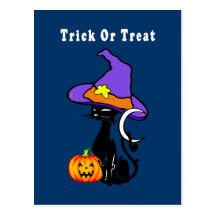 Trick or Treat Black Cat Postcard