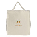 Trick or Treat ghost face embroidered tote bag