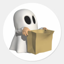Trick Or Treat Ghost Round Sticker