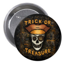 Trick or Treat Halloween Pirate Button