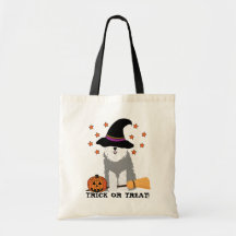 TRICK OR TREAT! Old English Sheepdog Witch Canvas Bags