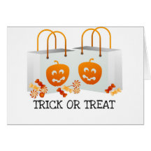 TRICK OR TREAT PUMPKIN BAG HALLOWEEN CANDY PRINT GREETING CARD