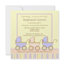 Trio Carriage Triplet Girl Boys Shower Invitation