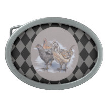 Trio of Young Chickens Oval Belt Buckles