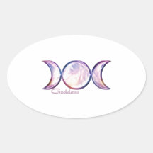 triple moon goddess iridescent pearl oval sticker