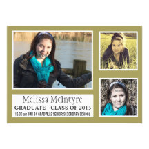 Triple Photo Mod Natural Green Graduation Custom Invitation