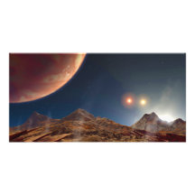 Triple Star Sunset From An Alien Planet Photo Greeting Card