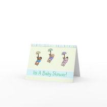 Triple Umbrella Baby Shower Invitation Card