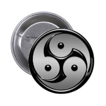 Triple Yin Yang - Metal & Glossy Black Button