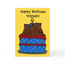 triplet bears on birthday cake card