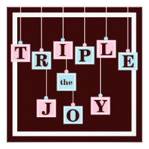 Triplets Baby Blocks in Pink & Blue Baby Shower Personalized Announcement