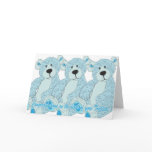 Triplets Congratulations Teddy Bear in blue Card