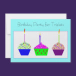 Triplets Cupcake Birthday Invitation invitations