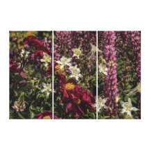 Triptyque de pivoines, de loup et de chèvrefeuille toile tendue