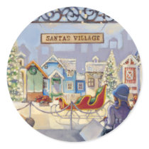 Trish Biddle Santa's Villiage Round Stickers