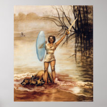 Triumph - Young Woman raises her sword in triumph Posters