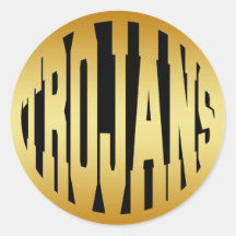 TROJANS - GOLD TEXT ROUND STICKERS