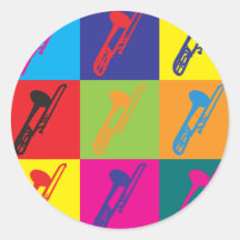 Trombone Pop Art Round Stickers