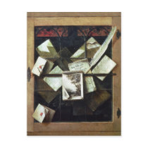 Trompe l'oeil with letters and notebooks, 1665 postcard