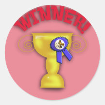 trophy pink round stickers