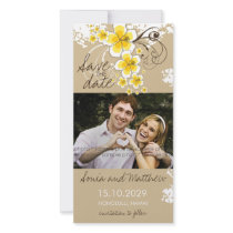 Tropical Beach Hibiscus Yellow Save The Date Card Custom Photo Card