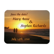 Tropical beach sunset wedding magnet