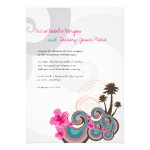 Tropical Beach Waves Pink Hibiscus Wedding Invite