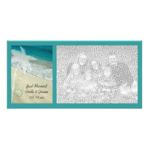 Tropical Beach Wedding Just Married Photo Card