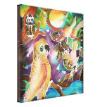 Tropical Birds at Full Moon Paradise Silk Painting Gallery Wrap Canvas