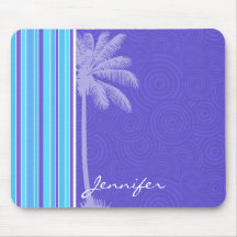 Tropical Blue & Purple Stripes; Striped Mouse Pads