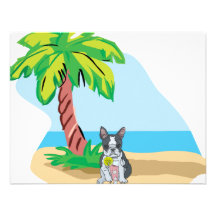 Tropical Boston Terrier Personalized Invitations