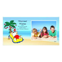 Tropical Christmas Santa Family Photo Card.